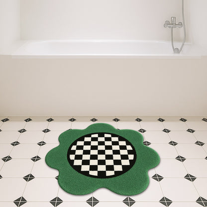 Feblilac Green Checkerboard Tufted Round Bath Mat view 3