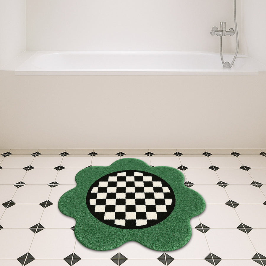 Feblilac Green Checkerboard Tufted Round Bath Mat view 3