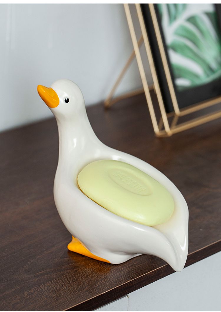 Feblilac Soap Box Ceramic Household Drain Soap Box Mengqu Little Duck Creative Kitchen Bathroom No Punching Soap Dish