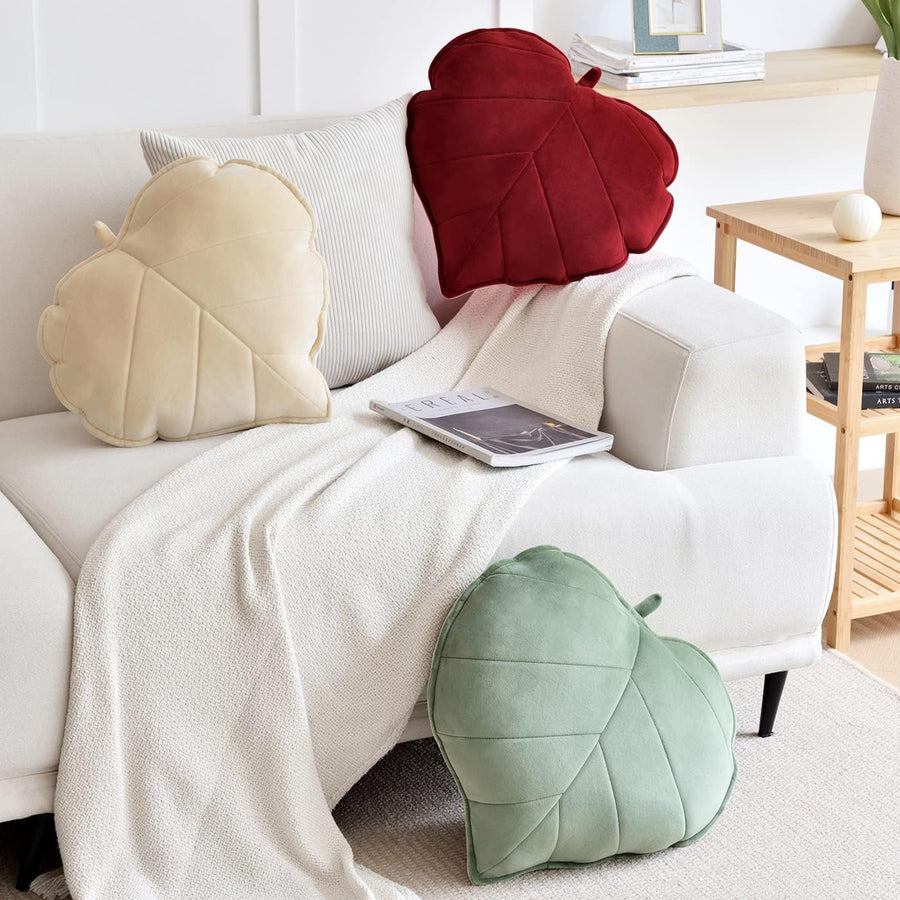 Feblilac 3D Leaf Pillows Shaped Throw Pillow Soft Back Floor Cushion Plush Green Plant Sofa Pillow for Home De - view 2