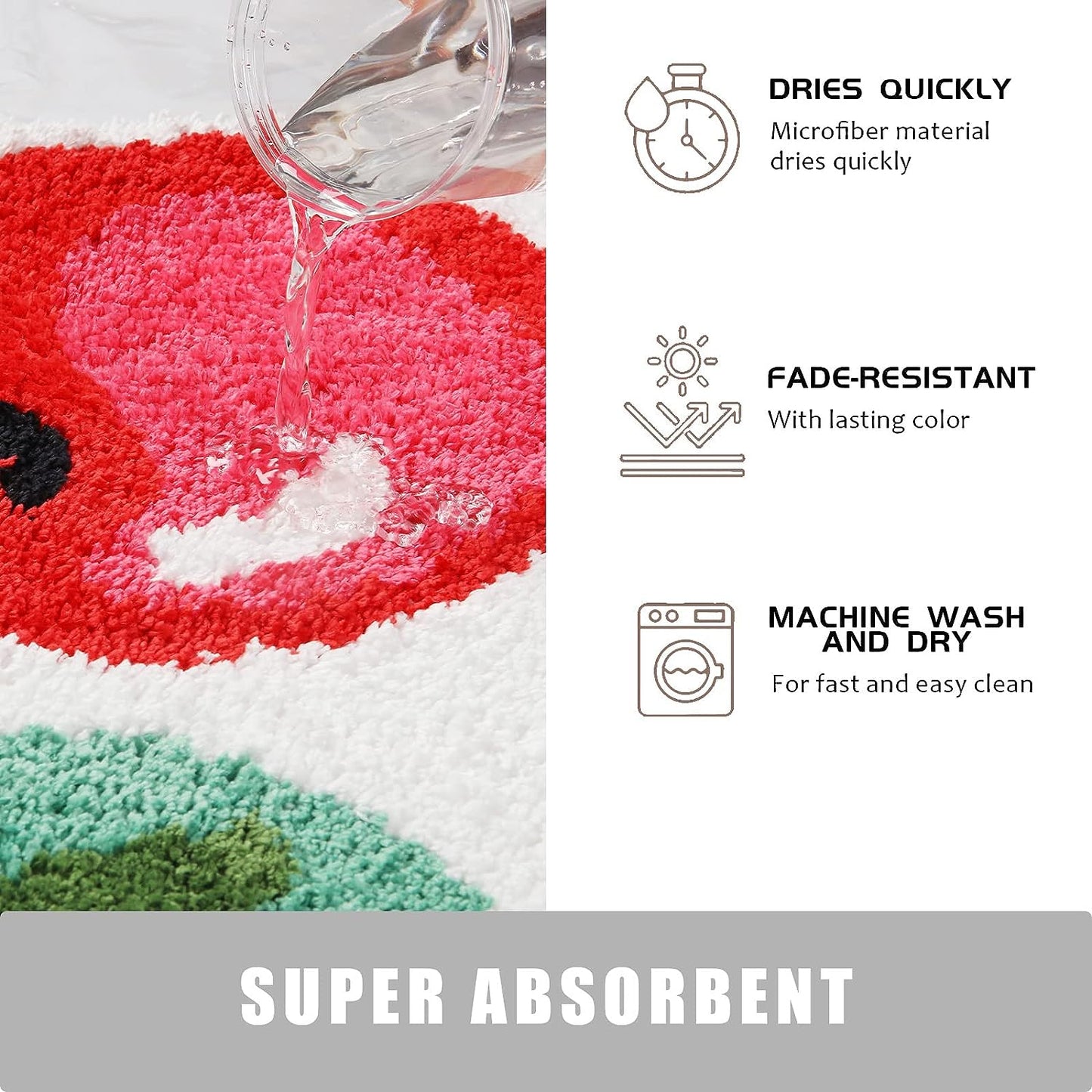 Cute Bathroom Rug, Thick Soft Absorbent Microfiber Bathroom Mat, Non-Slip Cherry Shaggy Bath Rugs, Machine Wash Dry, Bath Mats for Bathroom Floor, Bathtub, Shower, Sink and Decor, 20x32