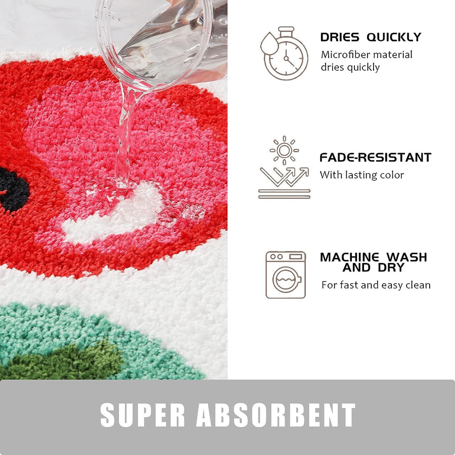 Cute Bathroom Rug, Thick Soft Absorbent Microfiber Bathroom Mat, Non-Slip Cherry Shaggy Bath Rugs, Machine Was - view 3