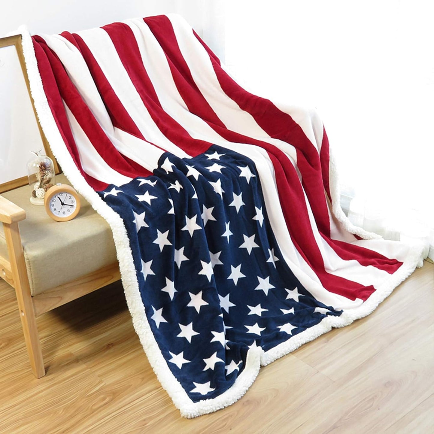 American Flag Throw 60'' X 50''- Bohemian Soft Plush Flannel Throw Blankets for Bed/Couch/Sofa/Office/Camping