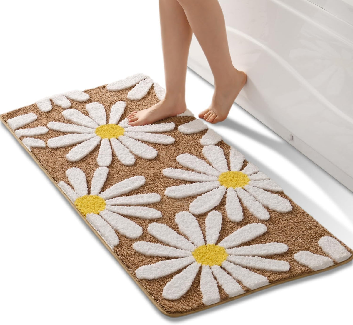 Pink Bathroom Rugs Cute Daisy Bath Mat White and Yellow Flower Decor Rug Non Slip Floor Carpet Microfiber Bath - view 8