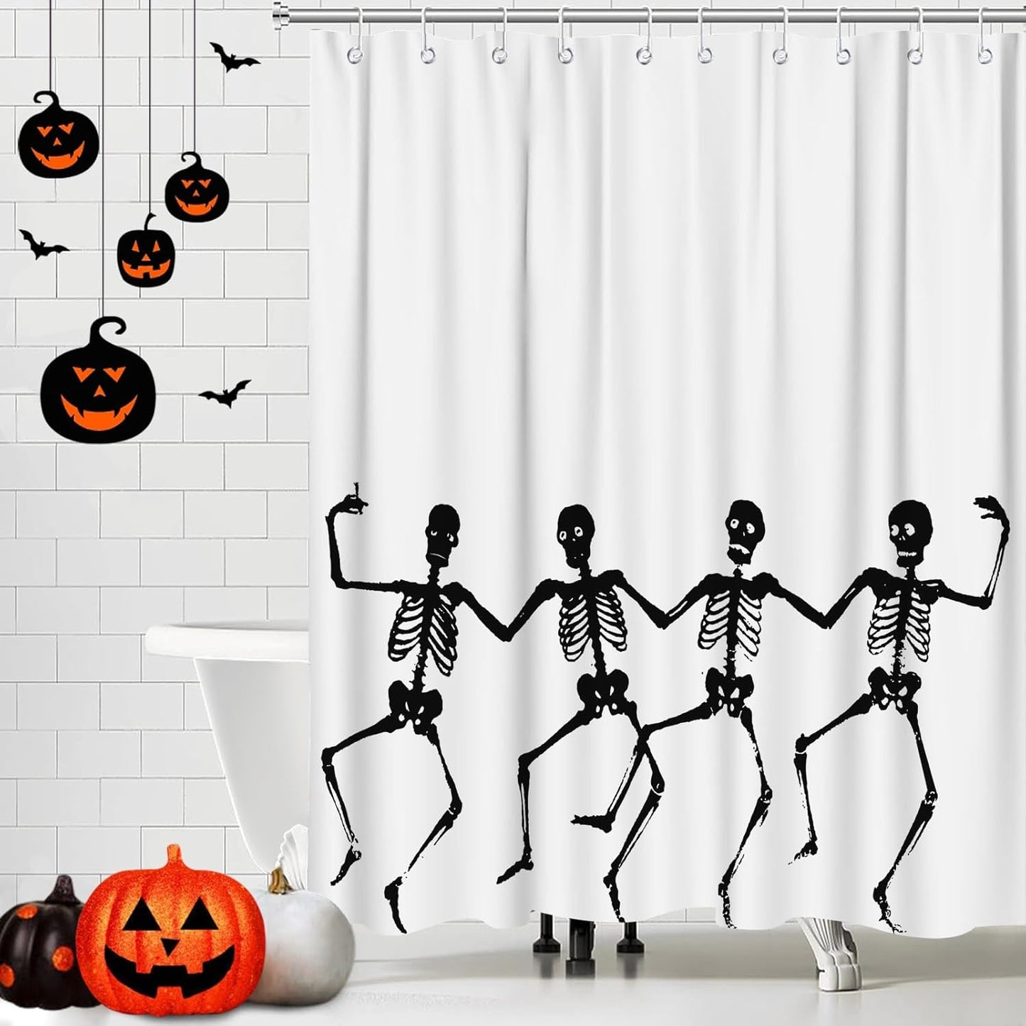 Feblilac Skull Funny Dance Halloween Dancing Cartoon Fun Joints Party Vintage Shower Curtain with Hooks