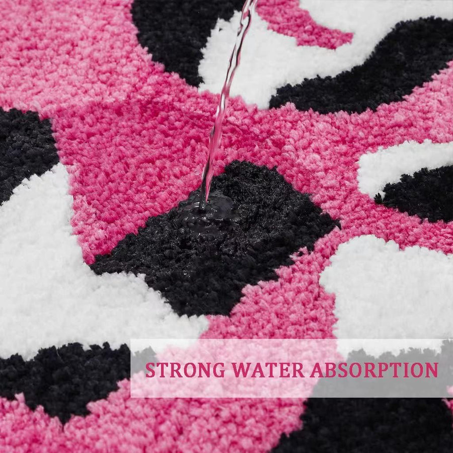 Feblilac Good Vibes Funny Cute Bath Mat Hot Pink Non-Slip Soft Cow Print Girl Preppy Bathroom Decor Rug Microf - view 3