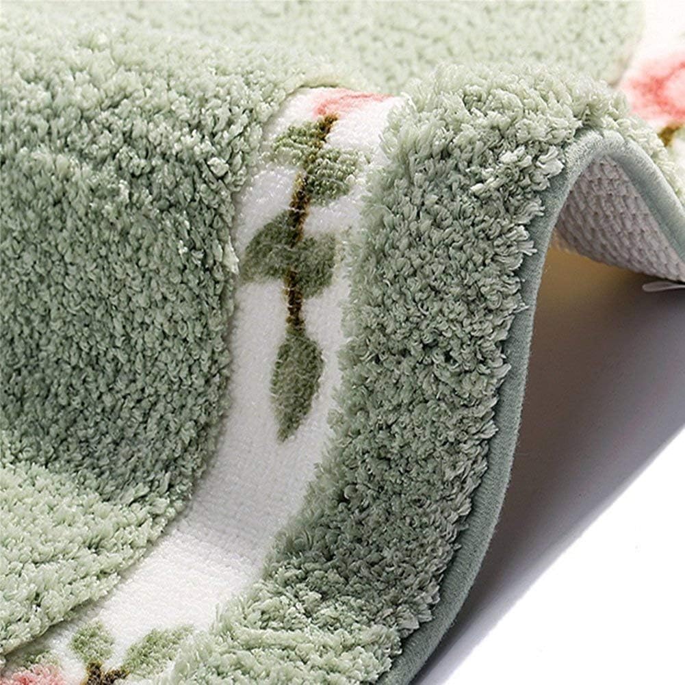 Feblilac Green Flower Tufted Bathroom Mat Toilet U-Shaped Floor Mat