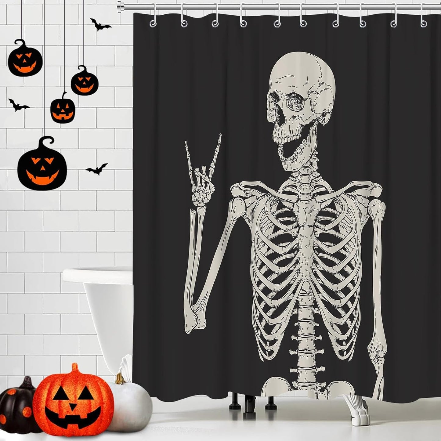 Feblilac Skull Funny Dance Halloween Dancing Cartoon Fun Joints Party Vintage Shower Curtain with Hooks