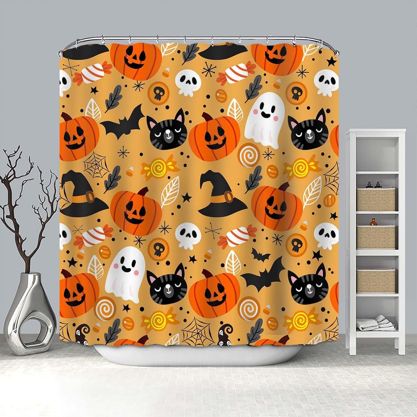 Feblilac Cute Halloween Shower Curtain with Hooks