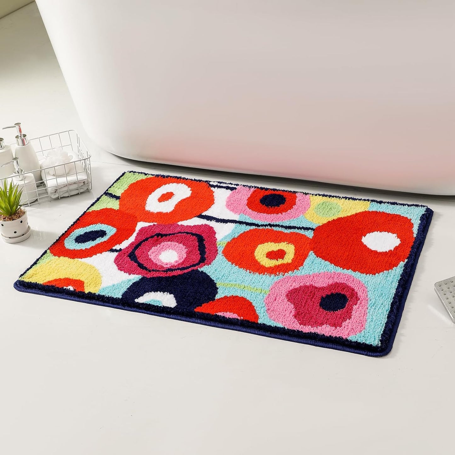 Feblilac Colorful Flower Garden Tufted Bath Mat