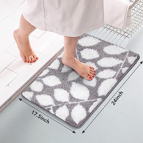 Feblilac Grey Leaf Tufted Bath Mat