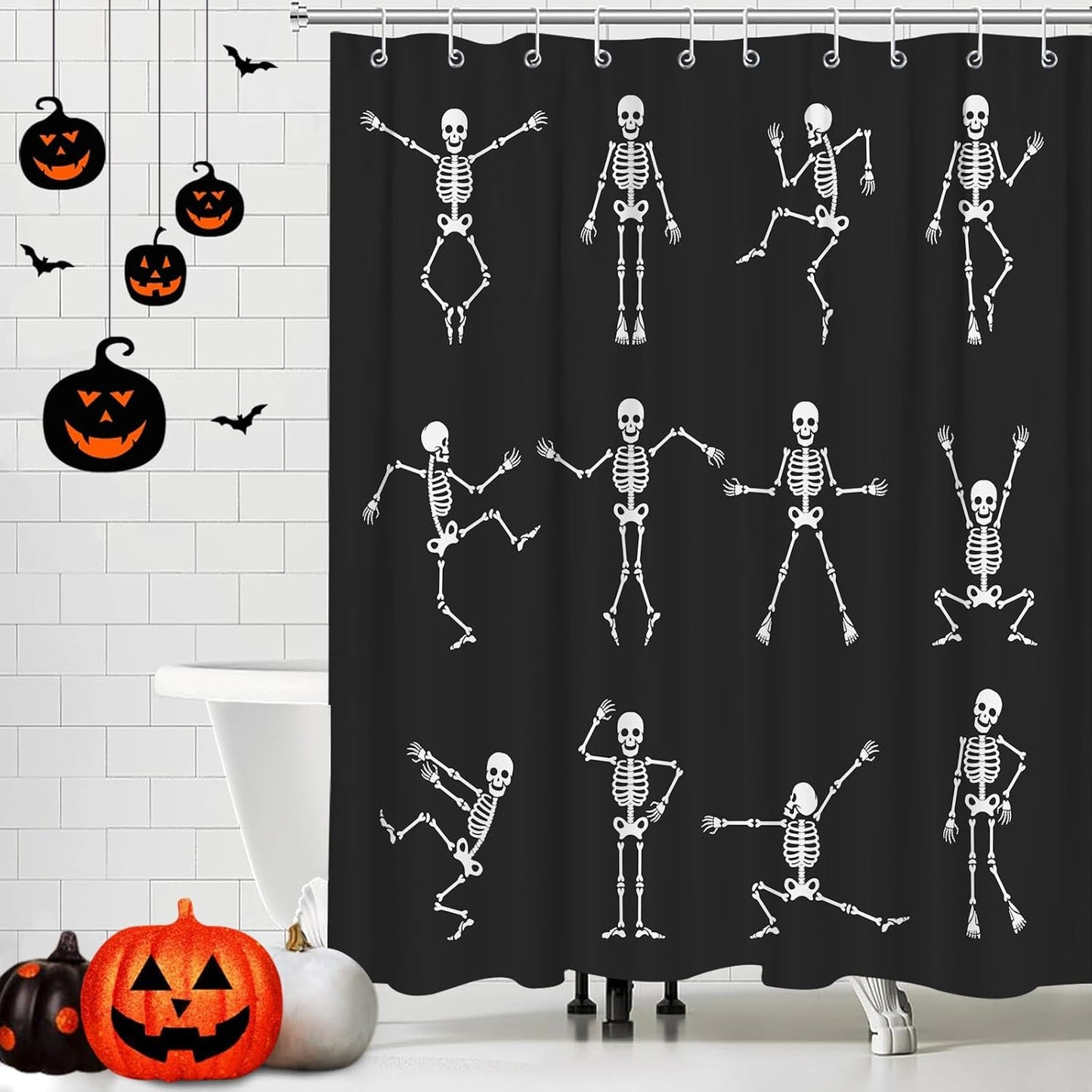 Feblilac Skull Funny Dance Halloween Dancing Cartoon Fun Joints Party Vintage Shower Curtain with Hooks