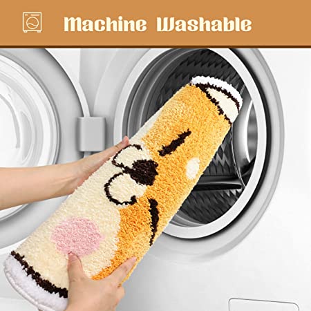 Feblilac Cute Shiba Cat Tufted Bath Mat