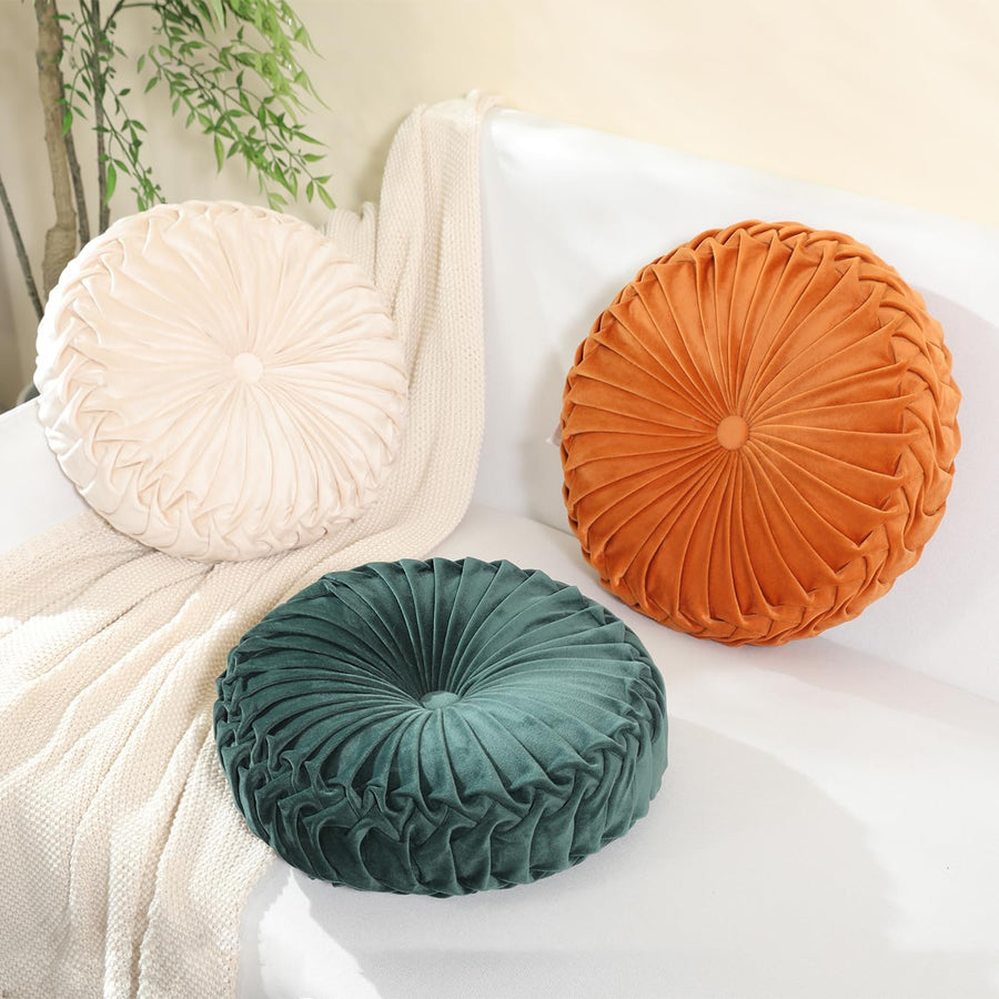 Feblilac Round Pillow Velvet Throw Pillows,Seating Cushion Home Decoration Pleated Floor Pillow Cushion for Co - view 3