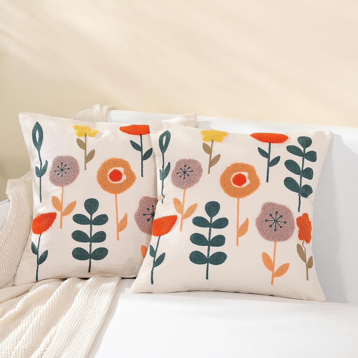 Feblilac Pack of 2 Flower Decorative Throw Pillow Covers Jacquard Pillowcase Soft Square Cushion Cozy Pillowca - view 13