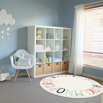 Colorful Round Kids Play Rug, Alphabet Nursery Area Rug, Extra Large Mat