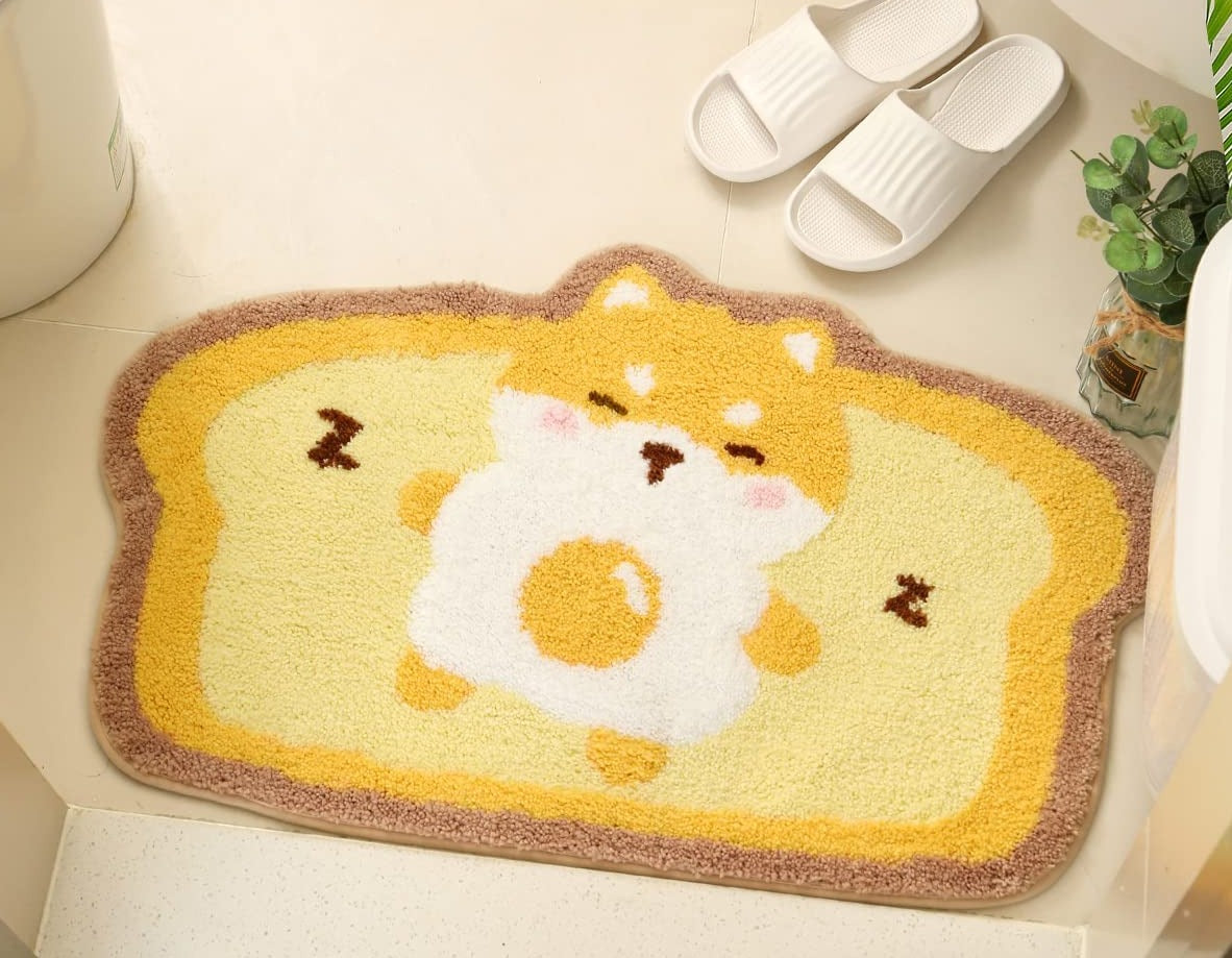 Cute Shiba Inu Toast Bath Mat, Soft Bathroom Rug