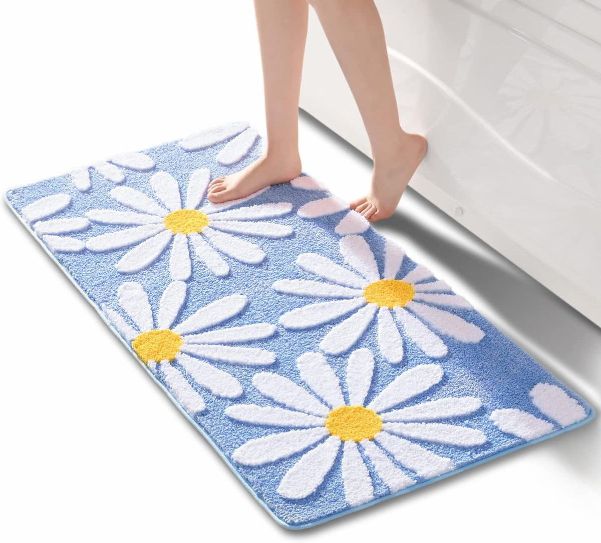 Pink Bathroom Rugs Cute Daisy Bath Mat White and Yellow Flower Decor Rug Non Slip Floor Carpet Microfiber Bath - view 12