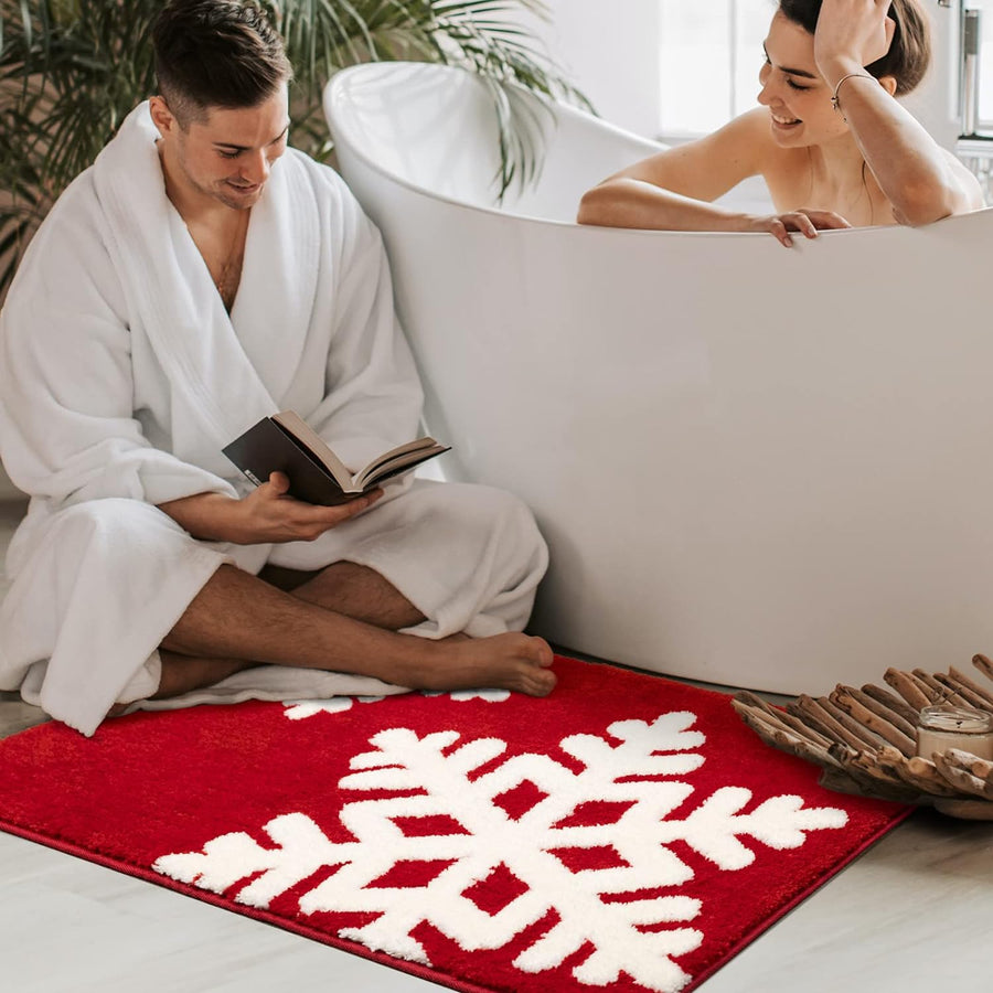 Feblilac Christmas Bathroom Decor Red Bathroom Mat - view 3
