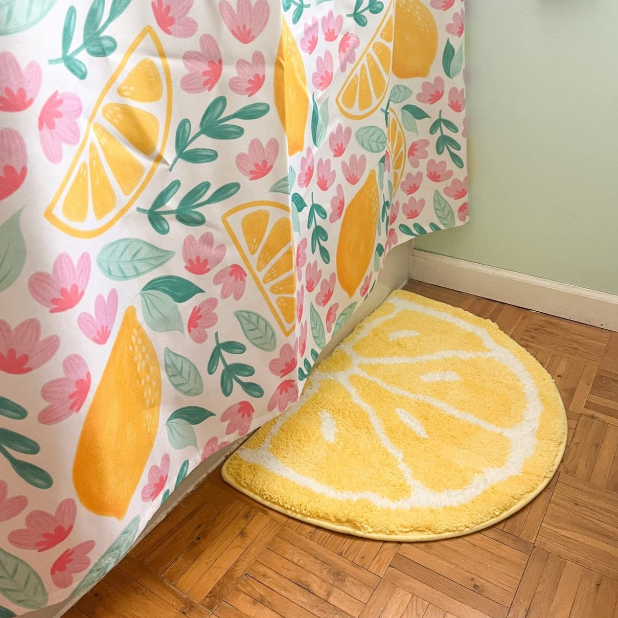 Feblilac Yellow Lemon Bath Mat, Cozy Cute Fruit Round Mat for Bathroom Bedroom