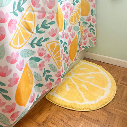 Feblilac Yellow Lemon Bath Mat, Cozy Cute Fruit Round Mat for Bathroom Bedroom
