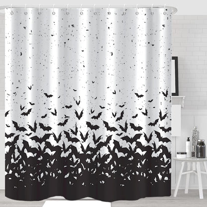 Feblilac Halloween Shower Curtain, Black Flying Bat Horror Scary Shower Curtain with Hooks