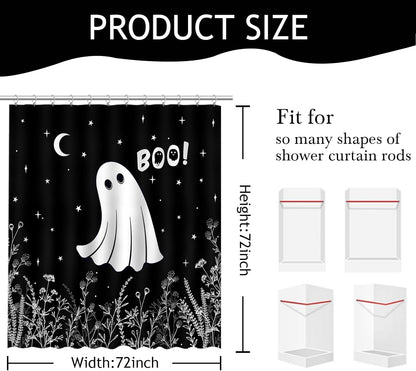 Feblilac Halloween Ghost Cute Black White Boo Shower Curtain with Hooks