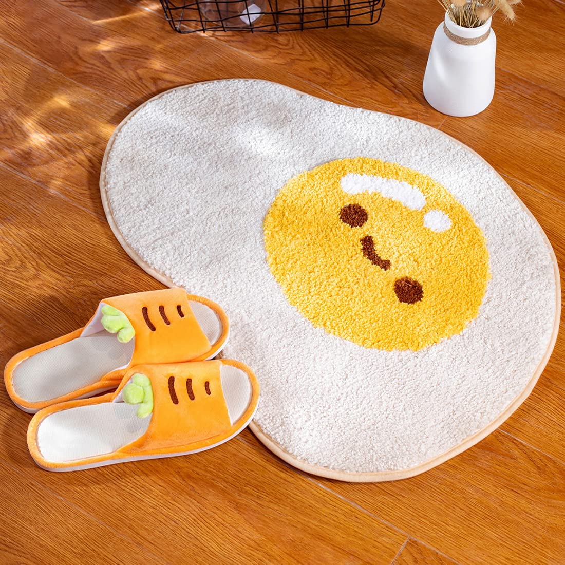 Cute Fired Egg Bath Mat, Soft Shower Rug