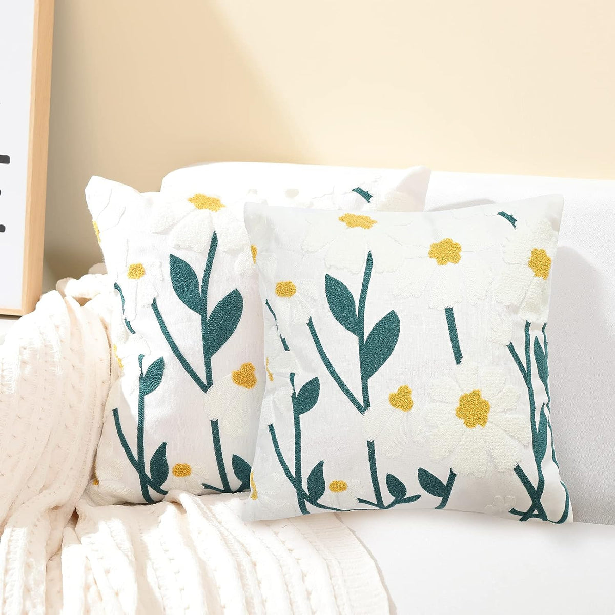 Feblilac Pack of 2 Flower Decorative Throw Pillow Covers Jacquard Pillowcase Soft Square Cushion Cozy Pillowca - view 12