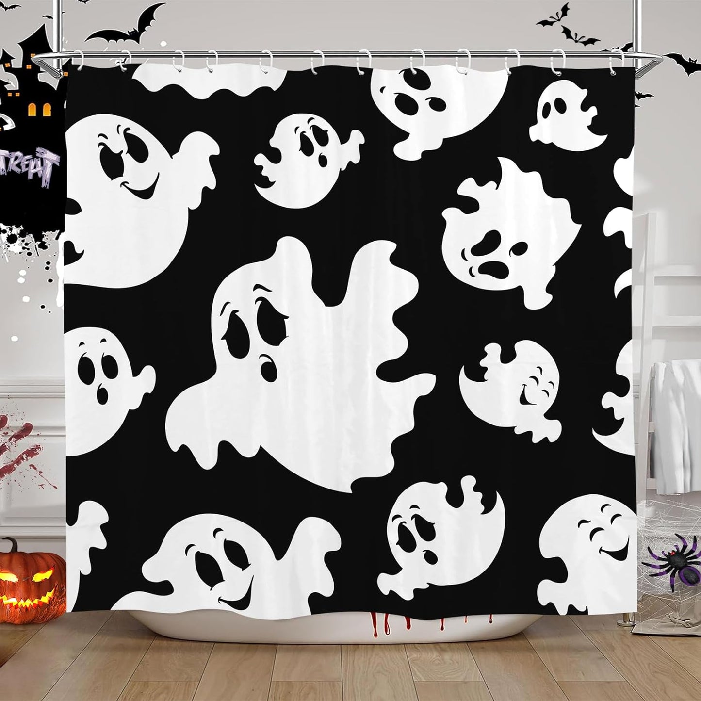 Feblilac Skull Funny Dance Halloween Dancing Cartoon Fun Joints Party Vintage Shower Curtain with Hooks