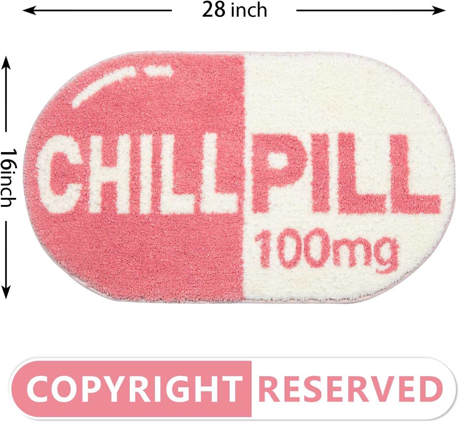 Feblilac Pink Funny CHILL PILL Mat for Bedroom Living Room