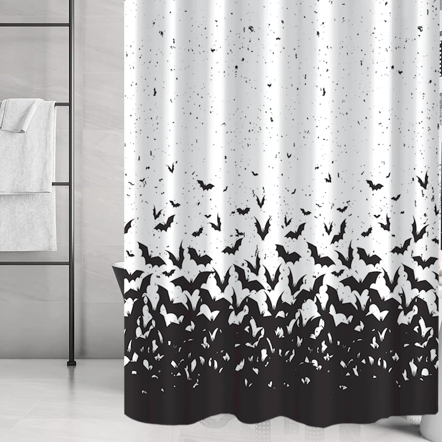 Feblilac Halloween Shower Curtain, Black Flying Bat Horror Scary Shower Curtain with Hooks