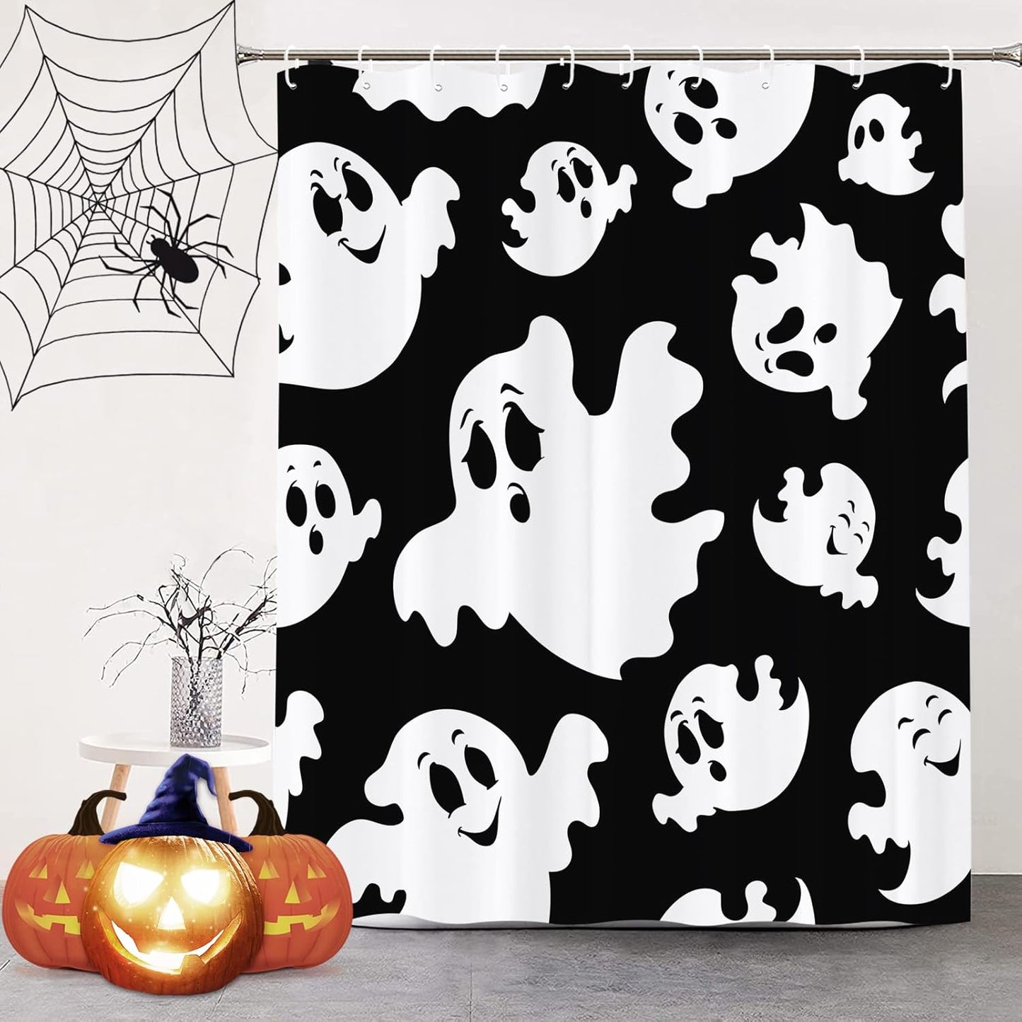 Feblilac Skull Funny Dance Halloween Dancing Cartoon Fun Joints Party Vintage Shower Curtain with Hooks