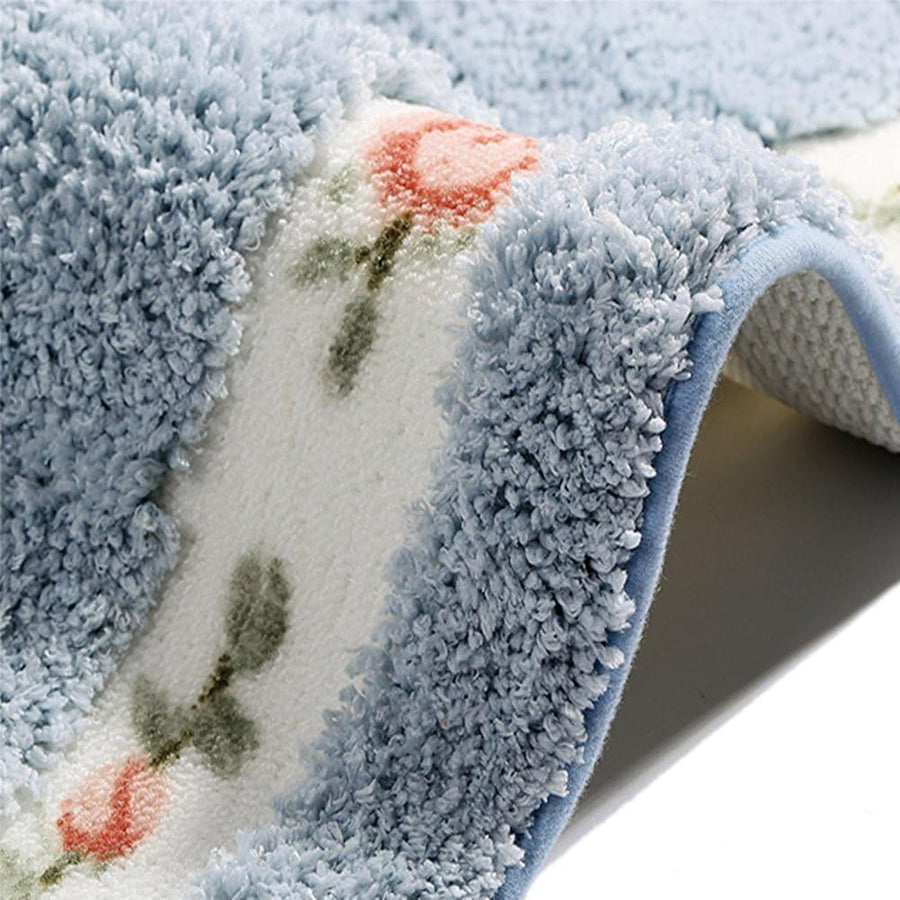Feblilac Blue Tufted Bathroom Mat Toilet U-Shaped Floor Mat - view 3