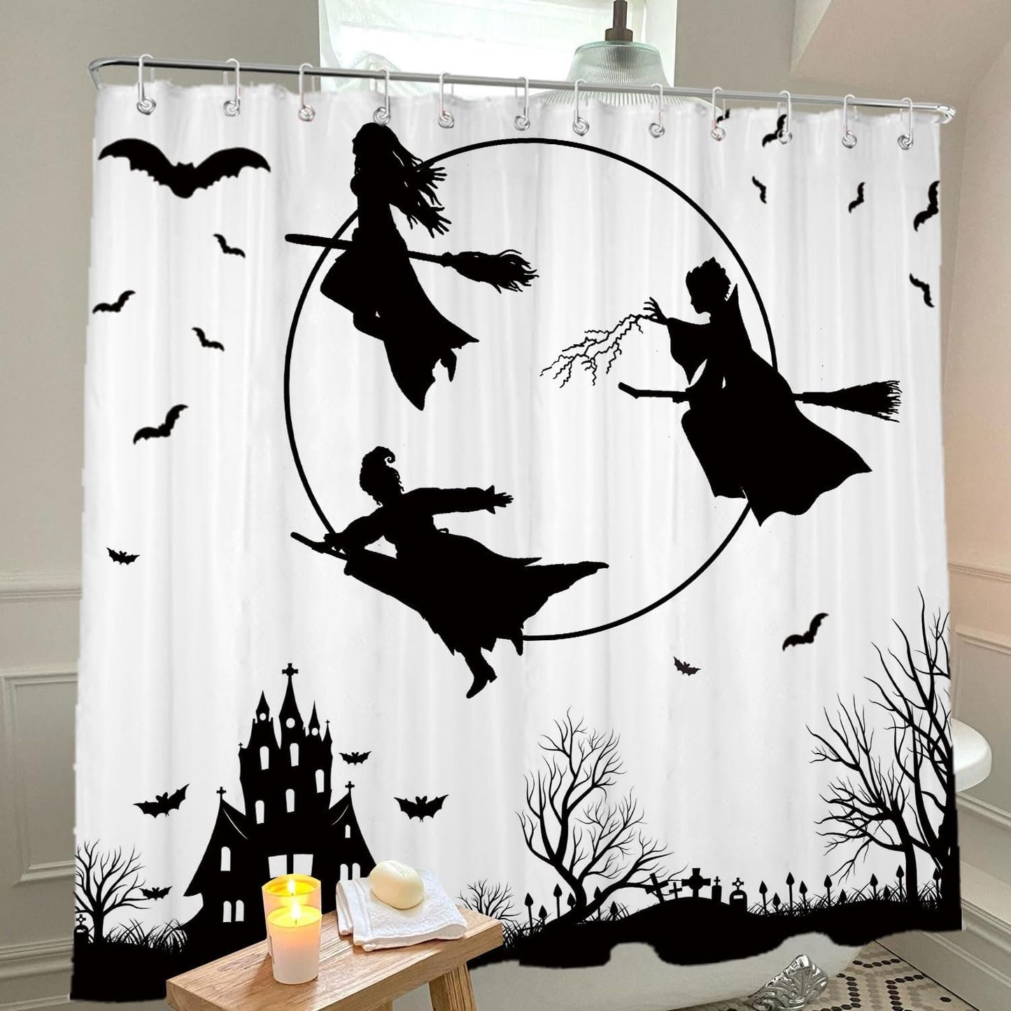 Feblilac Halloween Holiday  Waterproof Witch Shower Curtain with Hooks