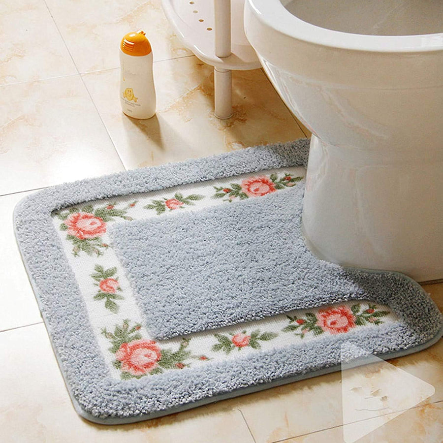 Feblilac Blue Tufted Bathroom Mat Toilet U-Shaped Floor Mat - view 2