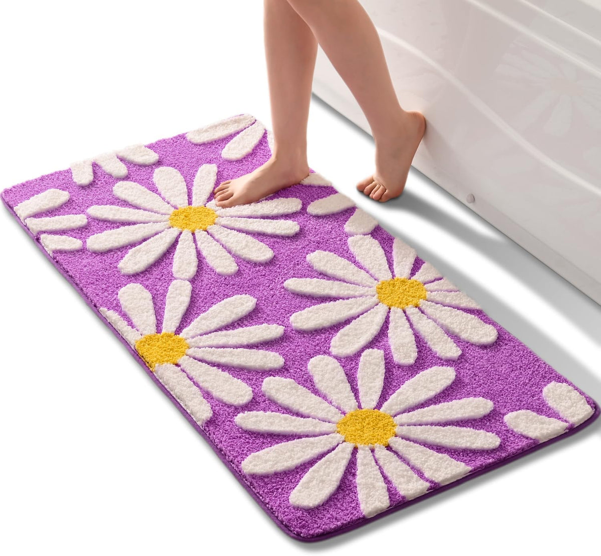 Pink Bathroom Rugs Cute Daisy Bath Mat White and Yellow Flower Decor Rug Non Slip Floor Carpet Microfiber Bath - view 11