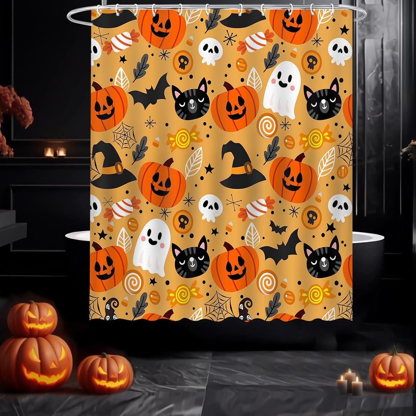 Feblilac Cute Halloween Shower Curtain with Hooks