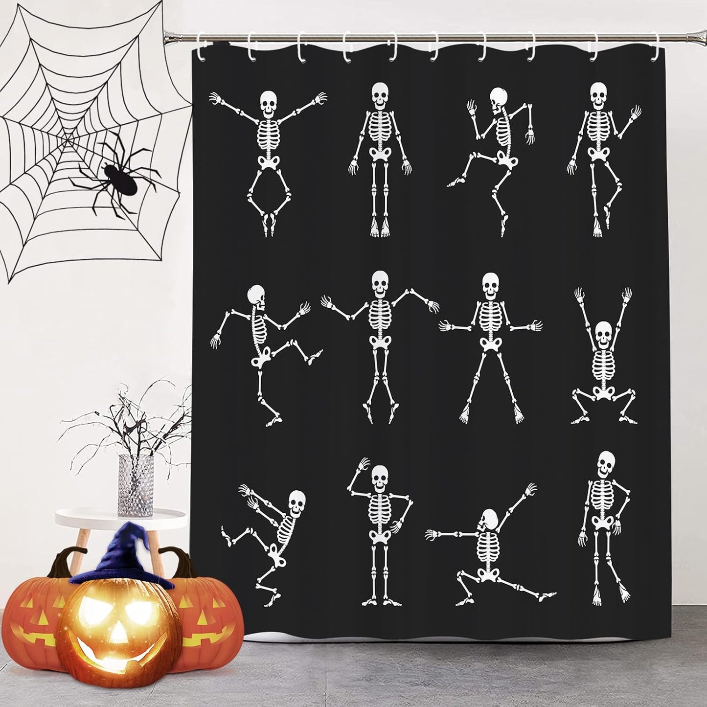 Feblilac Skull Funny Dance Halloween Dancing Cartoon Fun Joints Party Vintage Shower Curtain with Hooks