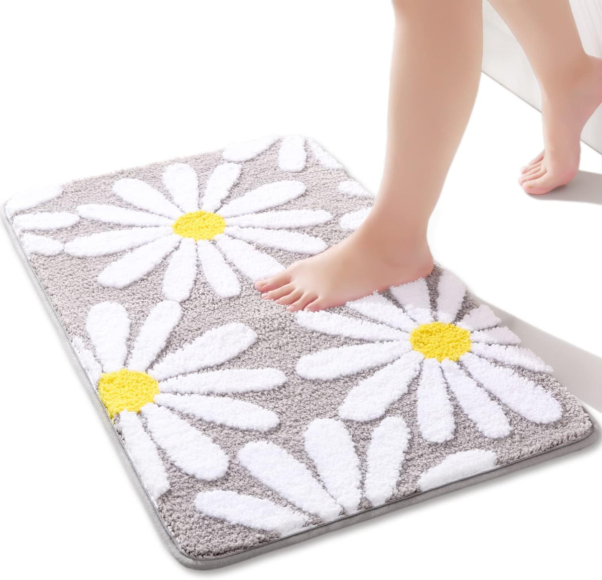 Pink Bathroom Rugs Cute Daisy Bath Mat White and Yellow Flower Decor Rug Non Slip Floor Carpet Microfiber Bath - view 7