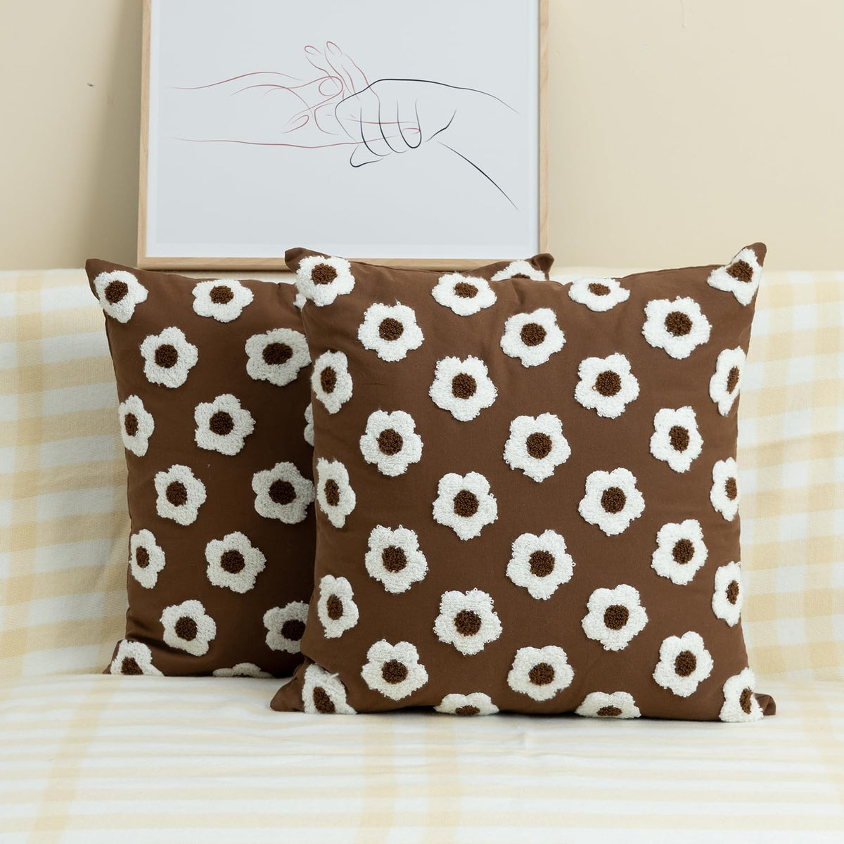 Feblilac Pack of 2 Flower Decorative Throw Pillow Covers Jacquard Pillowcase Soft Square Cushion Cozy Pillowca - view 7