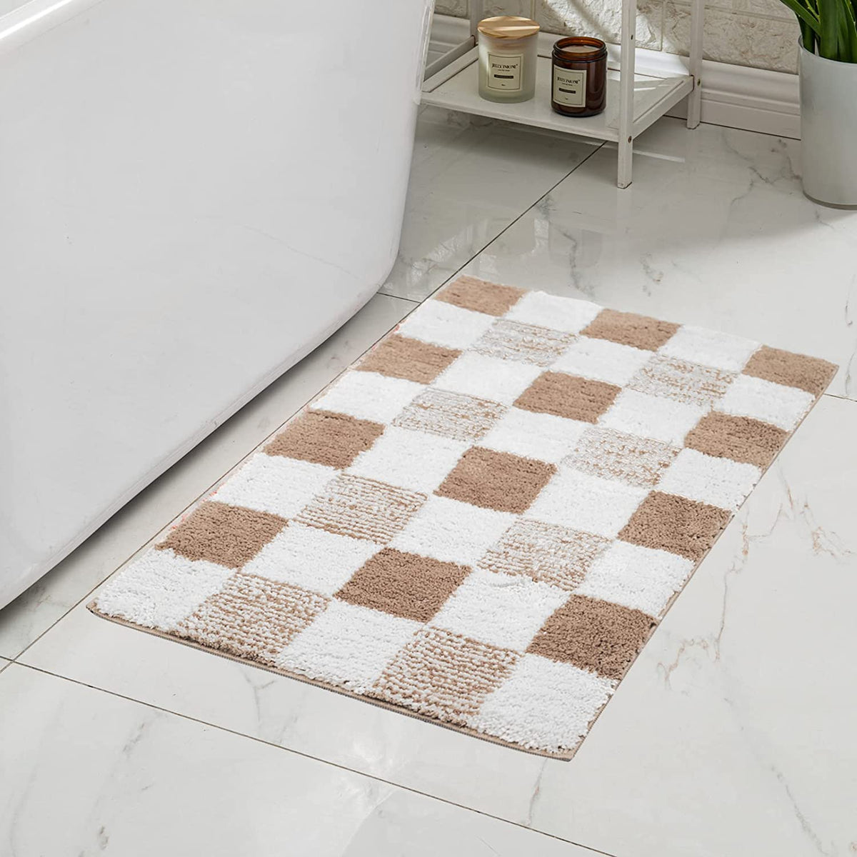 Feblilac Pink Checkerboard Bath Mat, Non-Slip Soft and Water-Absorbent - view 12