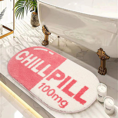 Feblilac Pink Funny CHILL PILL Mat for Bedroom Living Room