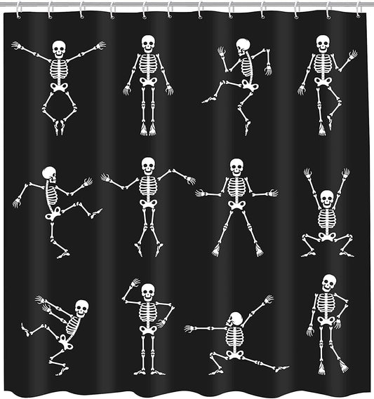 Feblilac Skull Funny Dance Halloween Dancing Cartoon Fun Joints Party Vintage Shower Curtain with Hooks