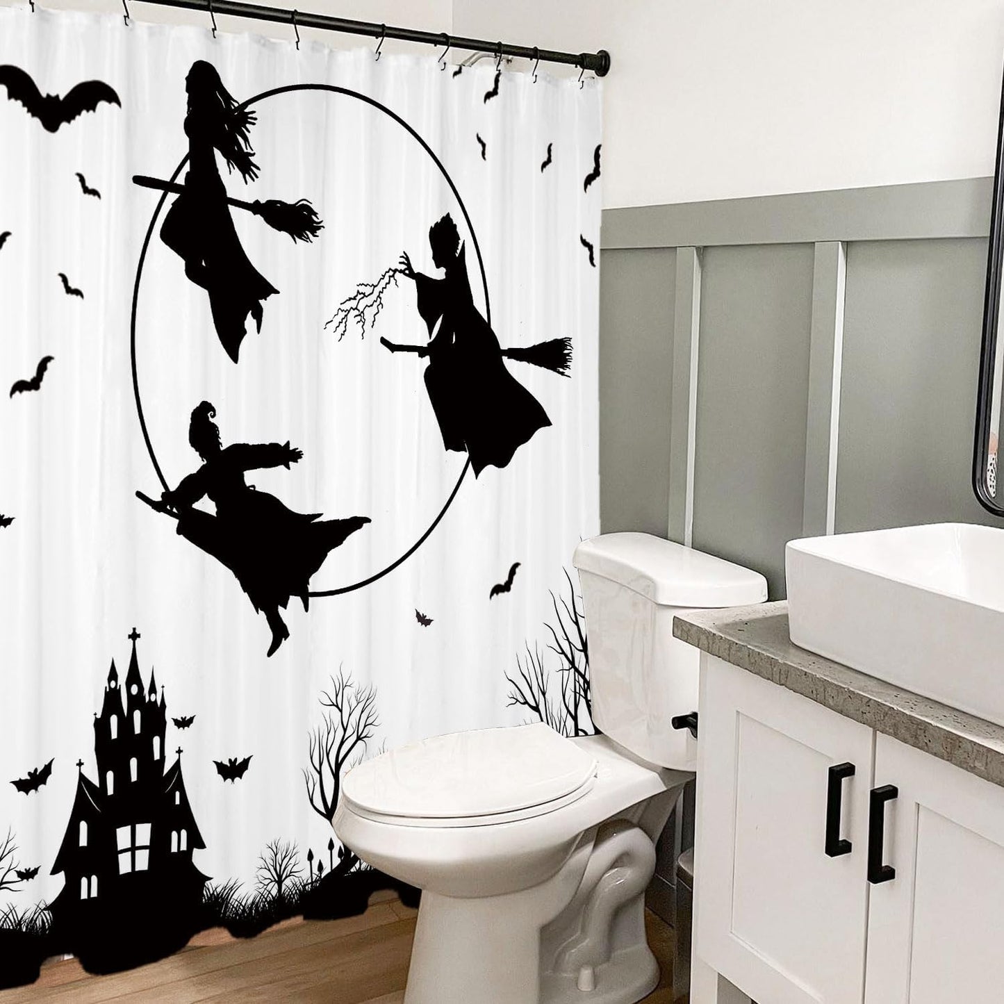 Feblilac Halloween Holiday  Waterproof Witch Shower Curtain with Hooks