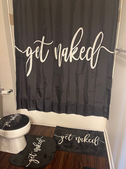 Feblilac Black Get Naked Letter Print Tufted Bath Mat