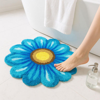 Feblilac Blue Flowers Tufted Bath Mat