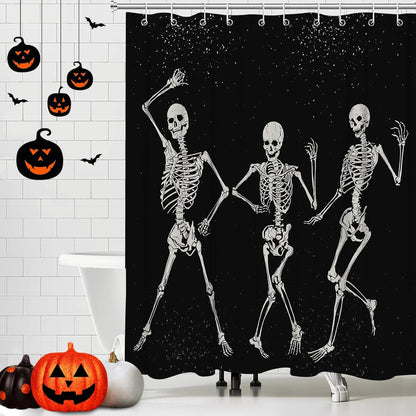 Feblilac Skull Funny Dance Halloween Dancing Cartoon Fun Joints Party Vintage Shower Curtain with Hooks