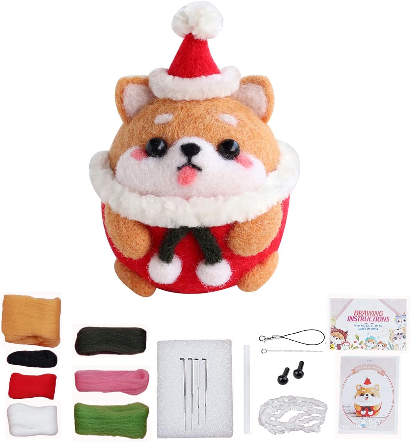 Cute Christmas Needle Felting Kit, Animal Felting Kit, Wool Felting Kit with Tools, Holiday Decor