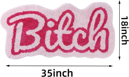 Funny Cute Rugs for Bedroom Bathroom Dorm Kitchen Non Slip Rubber Backed Machine Washable, Swear Words Bitch Funky Cool Rugs Colorful Fluffy Shaggy Bedside Accent Rug 35"x18"(Pink)